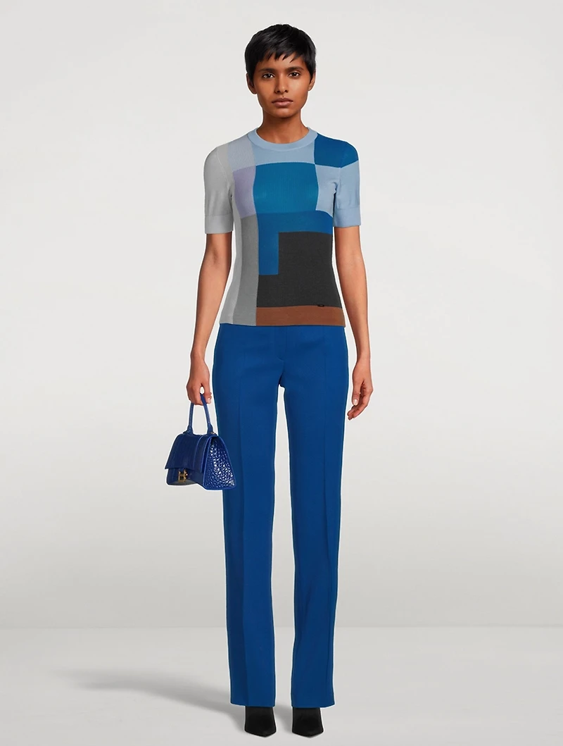 Flowers At Home Intarsia Short-Sleeve Sweater