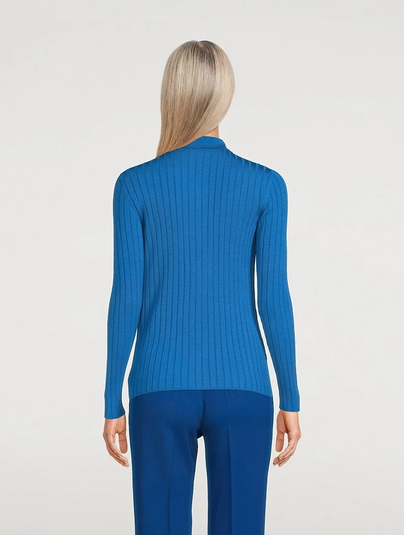 Rib-Knit Polo Cardigan
