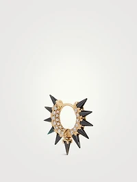 18K Gold Black Moissanite Mohawk And Pavé Diamond Hoop Earring