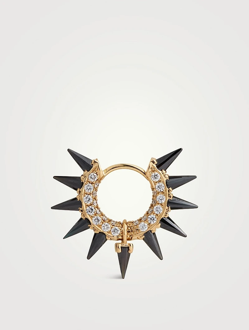 18K Gold Black Moissanite Mohawk And Pavé Diamond Hoop Earring