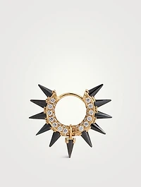 18K Gold Black Moissanite Mohawk And Pavé Diamond Hoop Earring