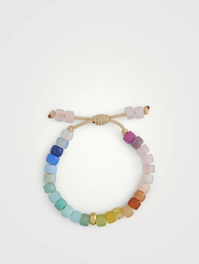 Beaded Bracelet With Bright Pastel Rainbow Gemstones And 14K Yellow Gold