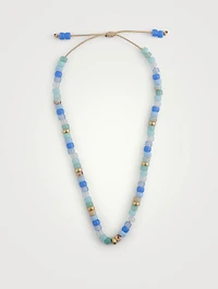 Beaded Necklace With Blue Lace Gemstones And 14K Yellow Gold