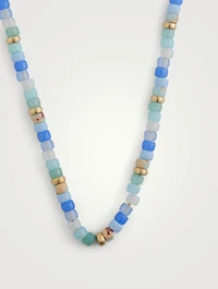 Beaded Necklace With Blue Lace Gemstones And 14K Yellow Gold