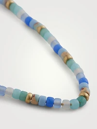 Beaded Necklace With Blue Lace Gemstones And 14K Yellow Gold
