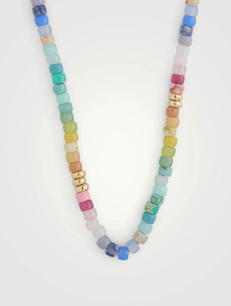 Beaded Necklace Necklace Pastel Rainbow Gemstones And 14K Yellow Gold