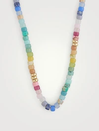 Beaded Necklace Necklace Pastel Rainbow Gemstones And 14K Yellow Gold