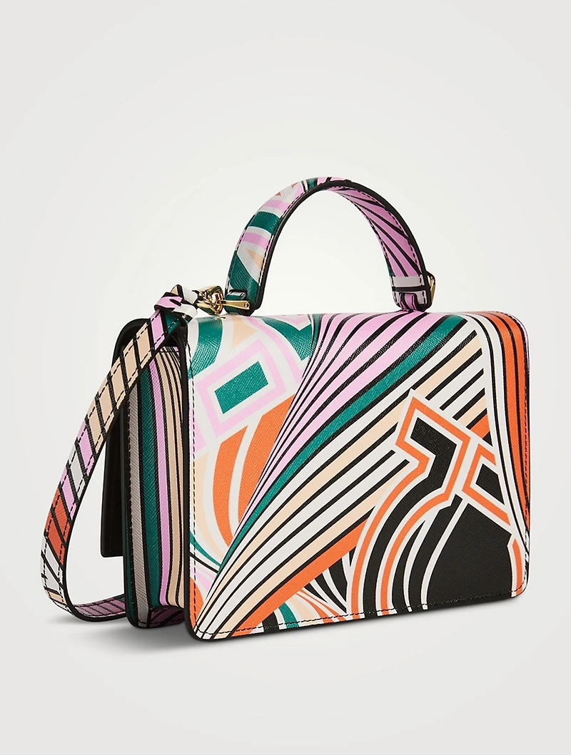 Mini Gancini Printed Leather Top Handle Bag
