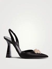 Crystal La Medusa Satin Slingback Pumps