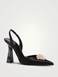 Crystal La Medusa Satin Slingback Pumps