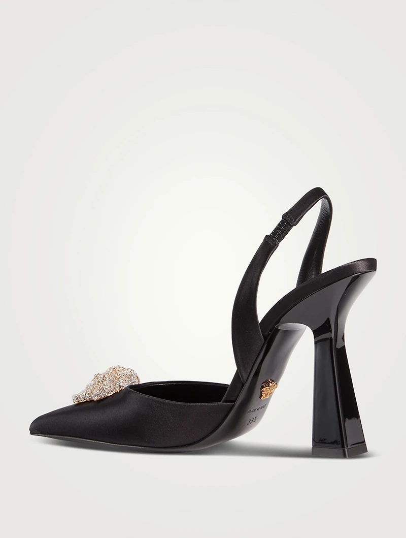 Crystal La Medusa Satin Slingback Pumps