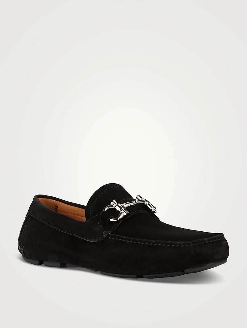 Suede Loafers With Gancini Ornament