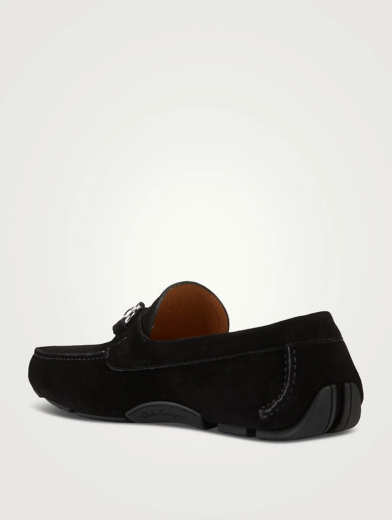 Suede Loafers With Gancini Ornament