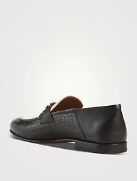 Embossed Leather Loafers With Gancini Ornament