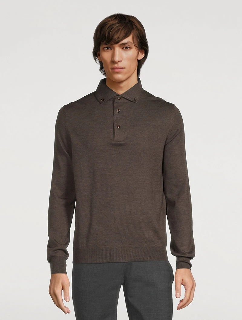Wool Long-Sleeve Polo Shirt