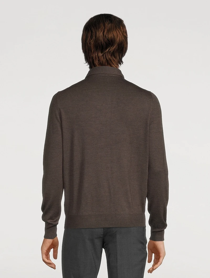 Wool Long-Sleeve Polo Shirt