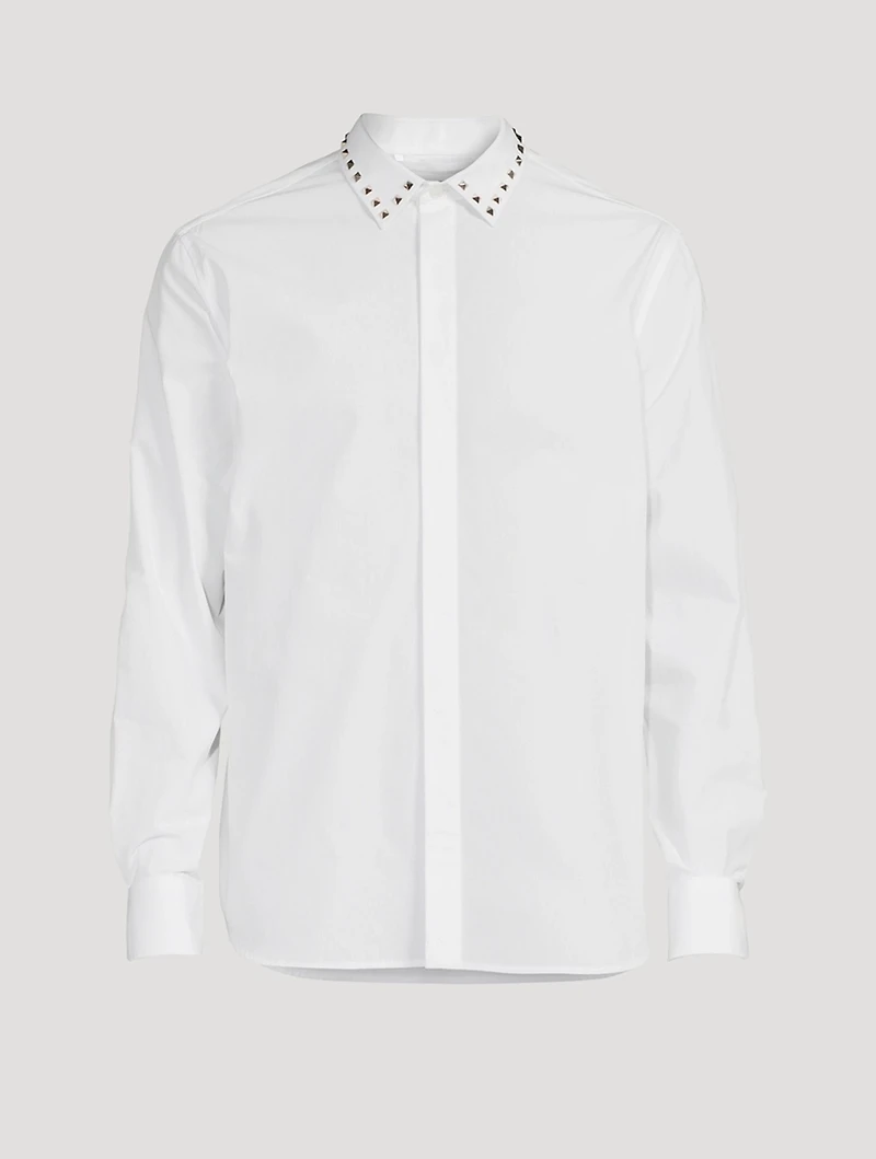 Cotton Shirt With Stud Collar