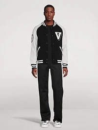 Wool Bomber Jacket With Leather Sleeves