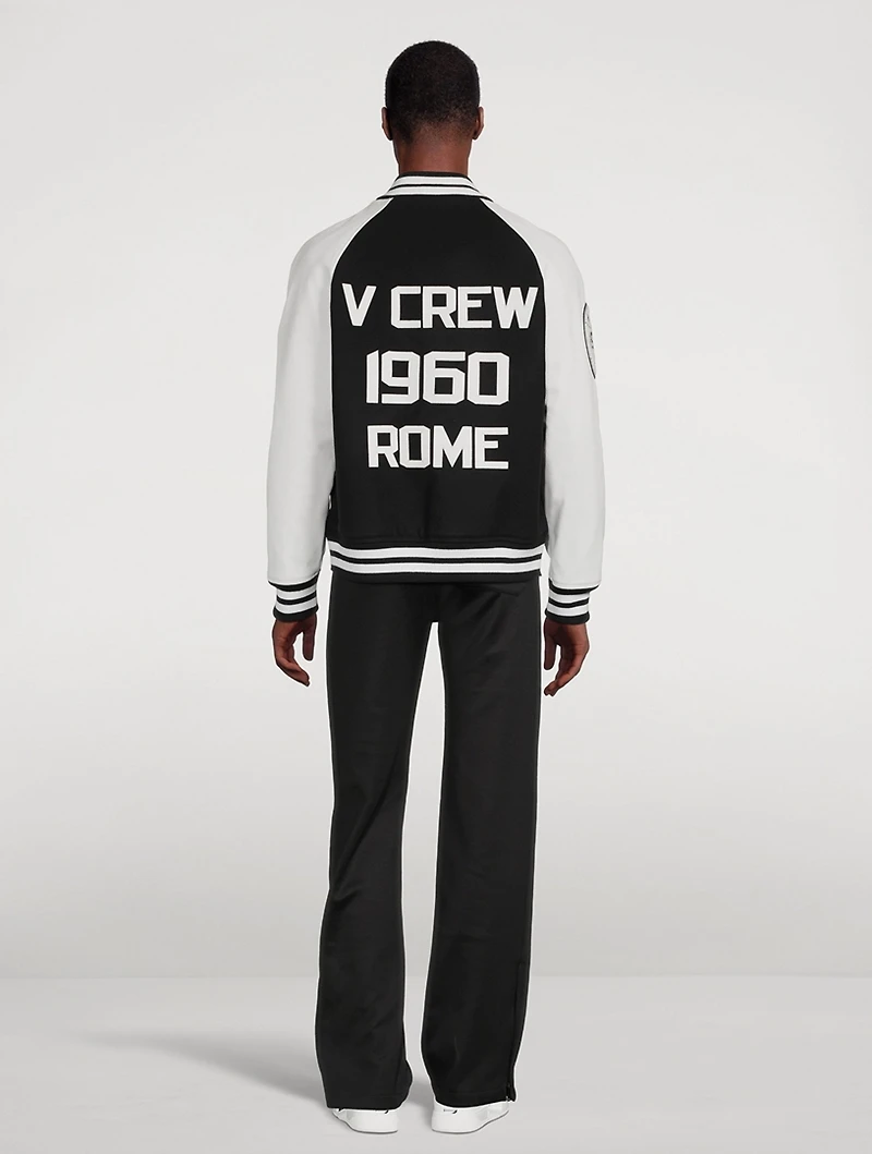 Wool Bomber Jacket With Leather Sleeves