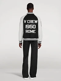Wool Bomber Jacket With Leather Sleeves