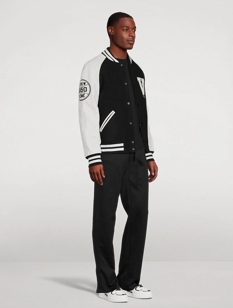 Wool Bomber Jacket With Leather Sleeves