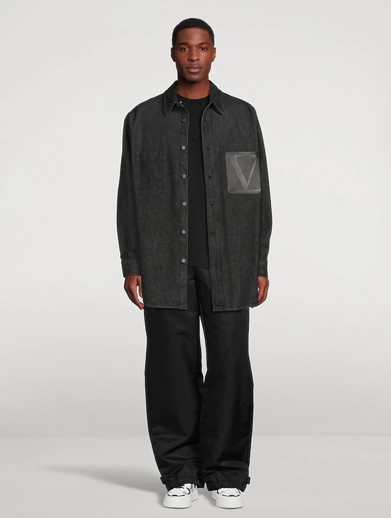 Denim Shirt With Leather Pocket