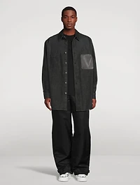 Denim Shirt With Leather Pocket