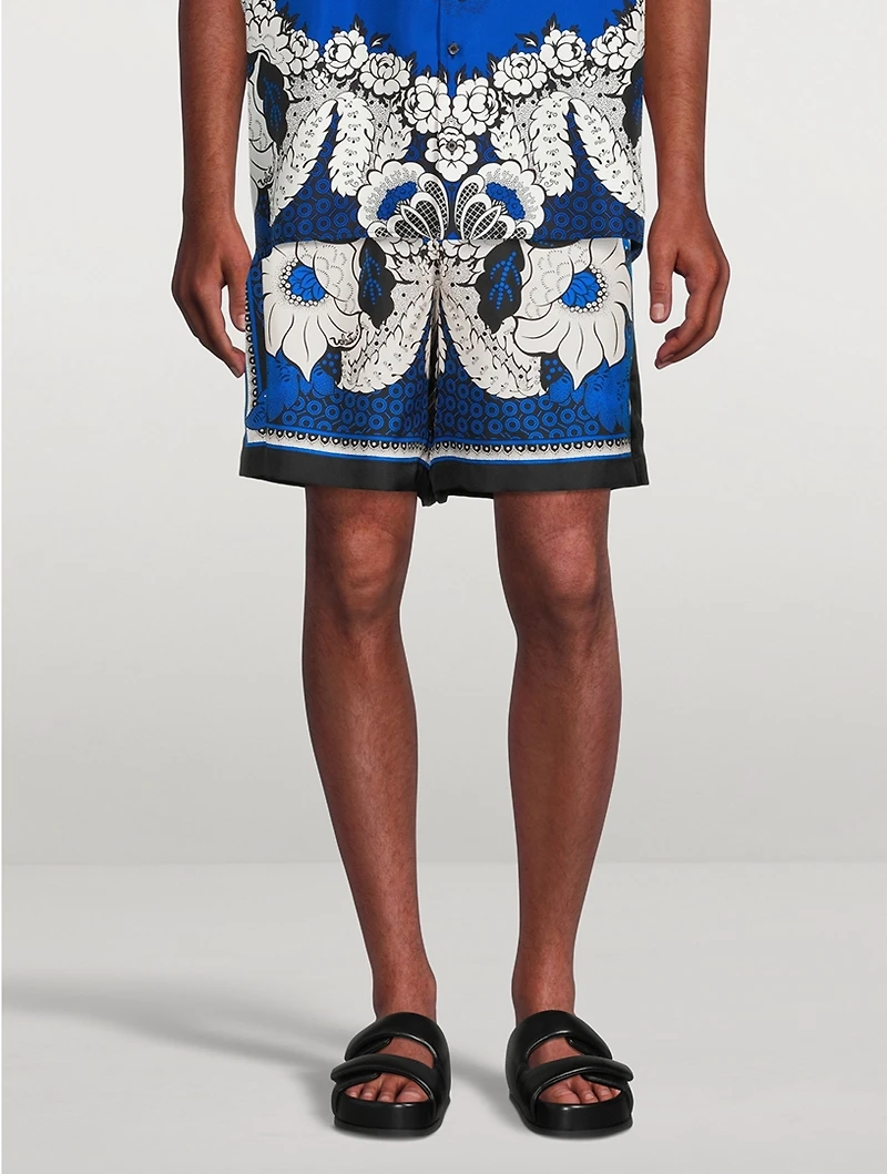 Silk Shorts Floral Bandana Print