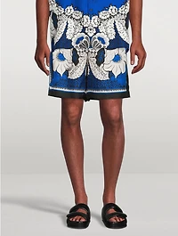 Silk Shorts Floral Bandana Print