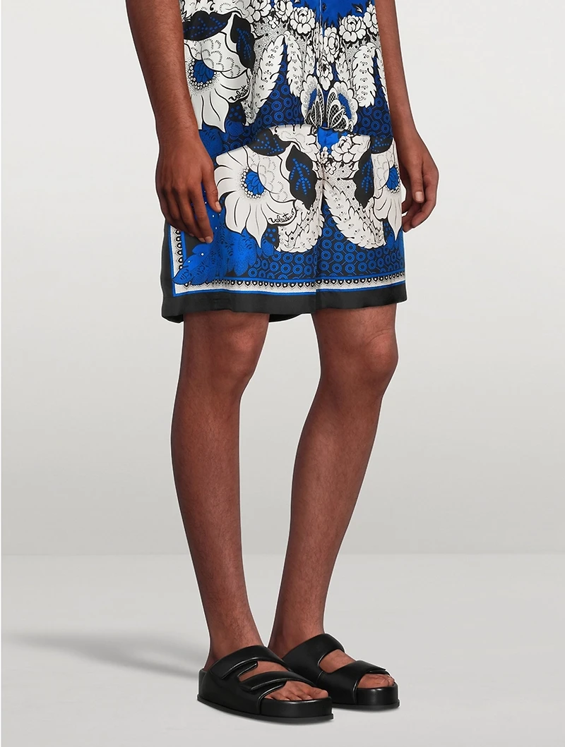 Silk Shorts Floral Bandana Print