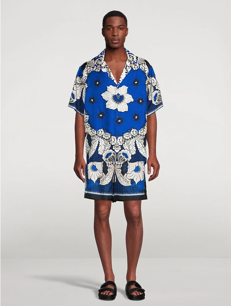 Silk Shorts Floral Bandana Print
