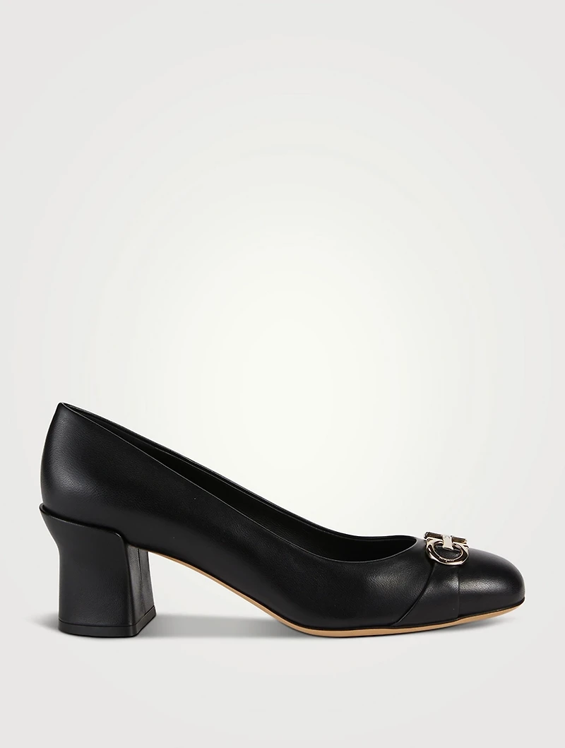 Double Gancini Leather Pumps