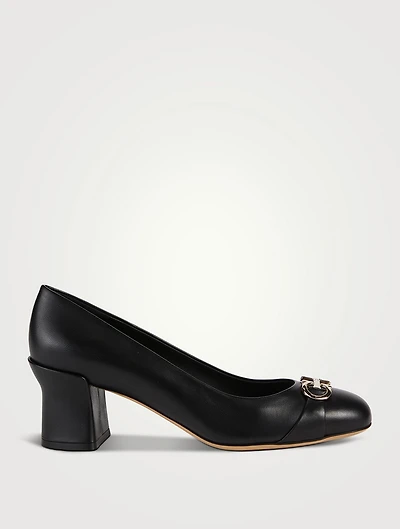 Double Gancini Leather Pumps