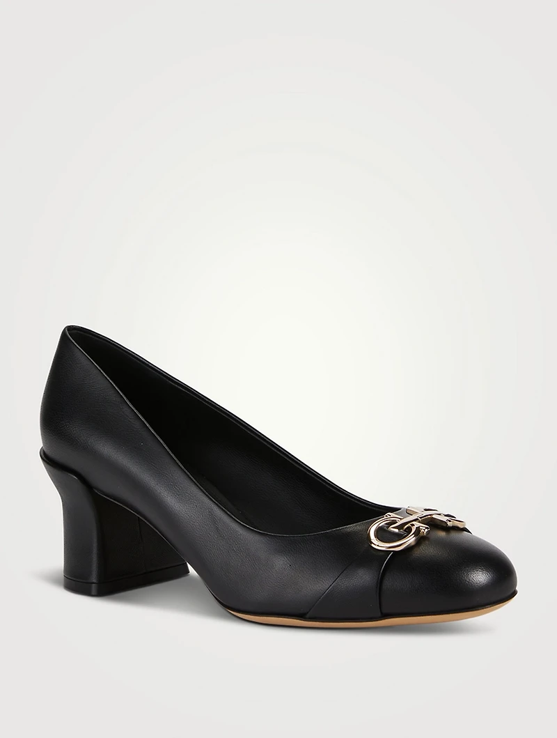 Double Gancini Leather Pumps