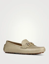 Metallic Leather Driving Loafers