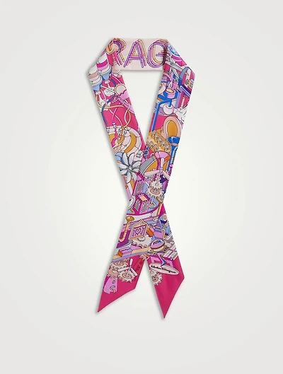 Silk Ribbon Scarf In Manovia Print