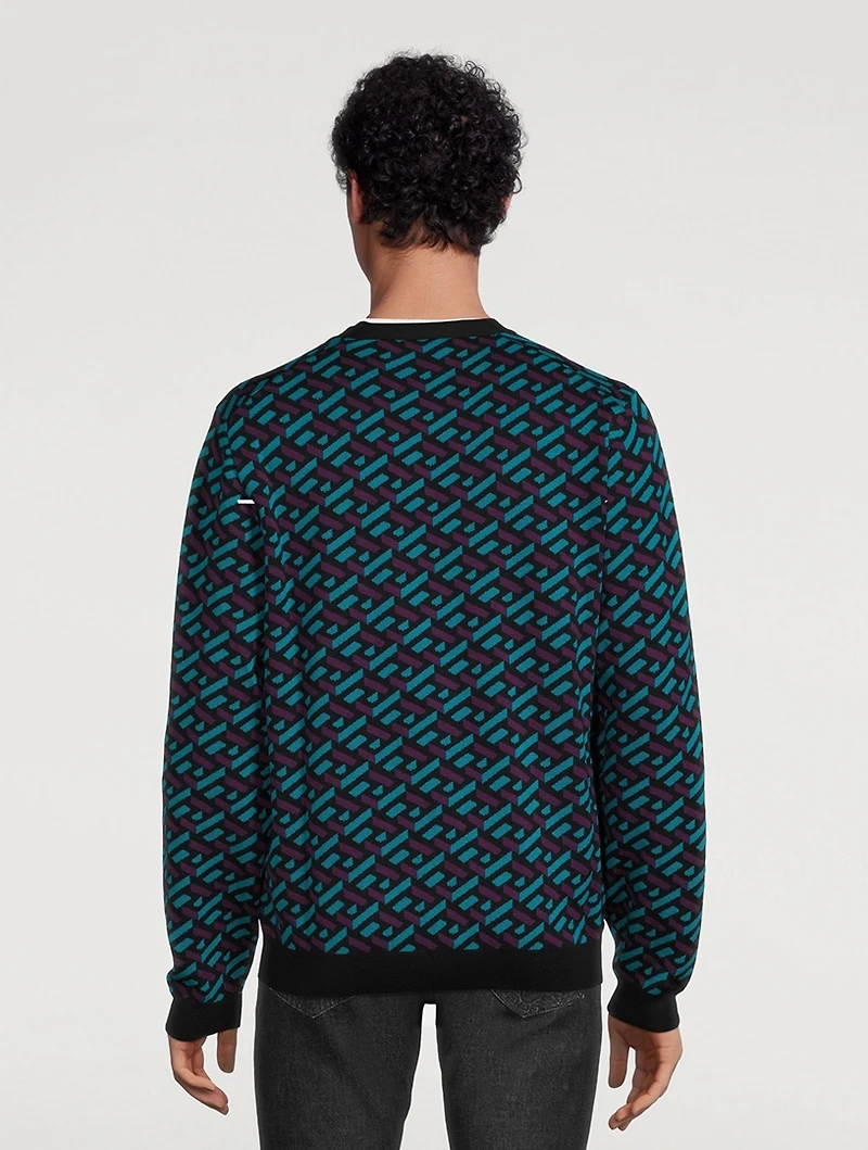 Greca Wool Jacquard Cardigan