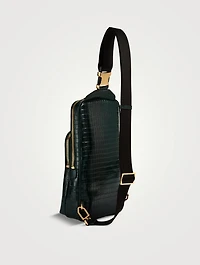 Glossy Leather Sling Backpack In Croc Print
