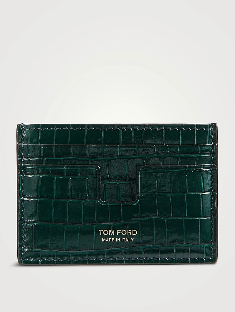Glossy Money Clip Card Case In Croc Print
