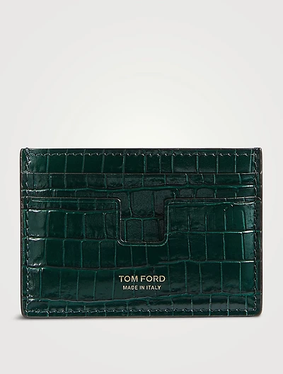 Glossy Money Clip Card Case In Croc Print