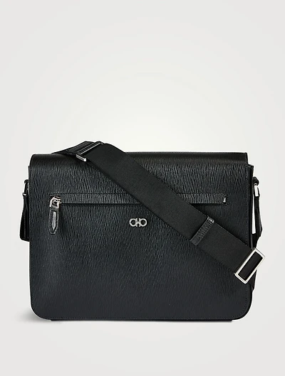 Gancini Leather Messenger Bag