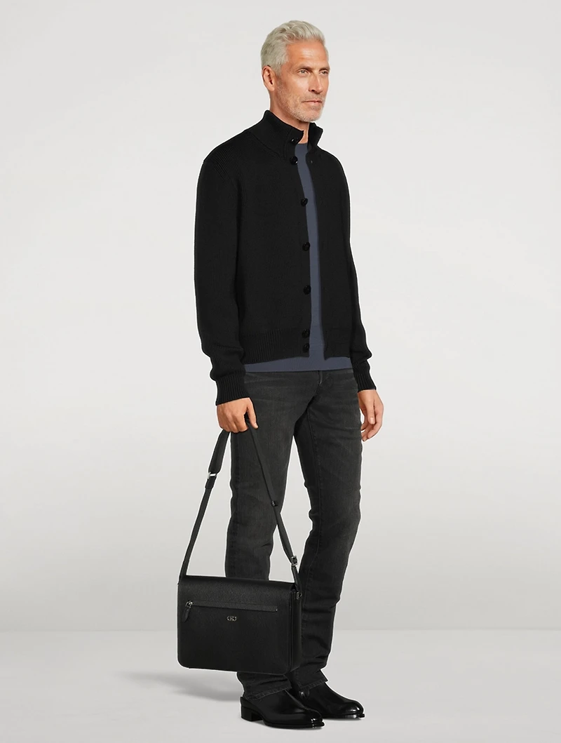 Gancini Leather Messenger Bag