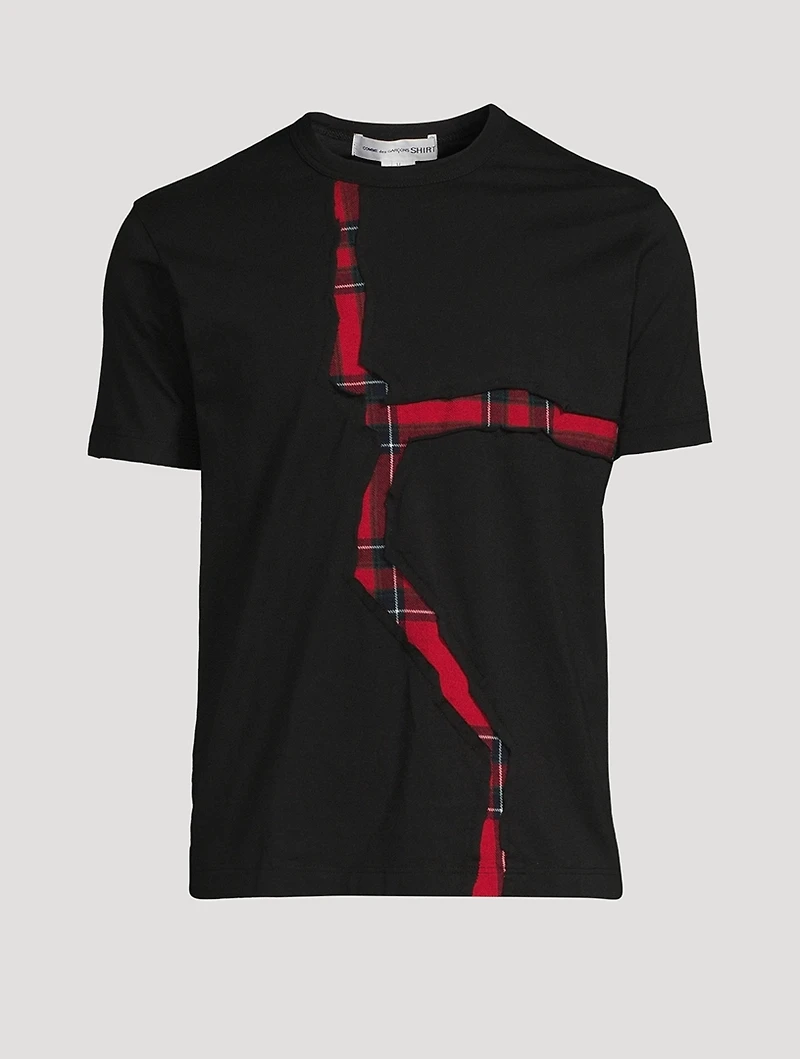 Cotton T-Shirt With Tartan Inlay