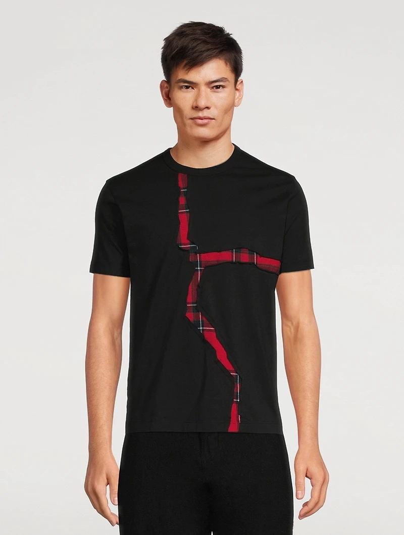 Cotton T-Shirt With Tartan Inlay