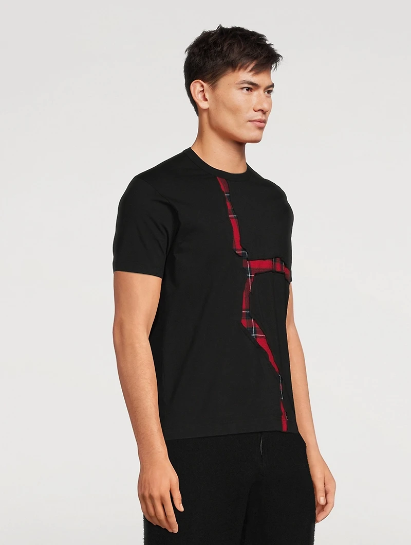 Cotton T-Shirt With Tartan Inlay