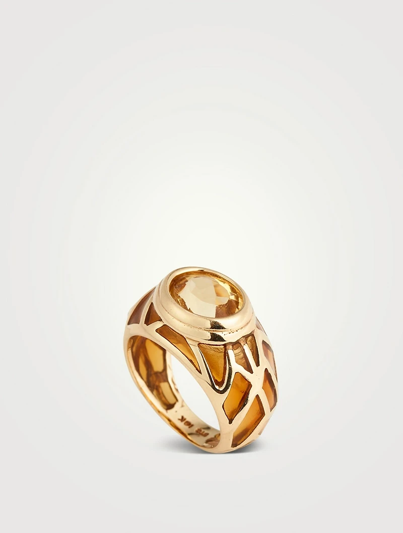 Vintage Citrine And Enamel Ring