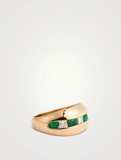 Estate 14K Gold Emerald And Diamond Ring