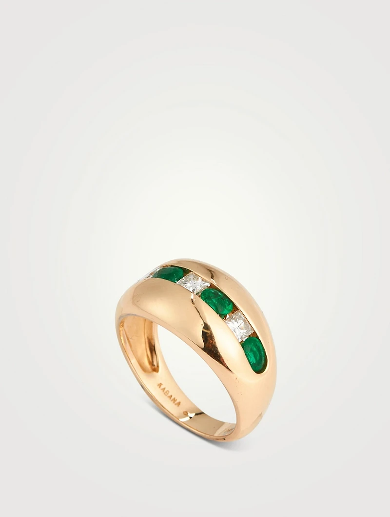 Estate 14K Gold Emerald And Diamond Ring