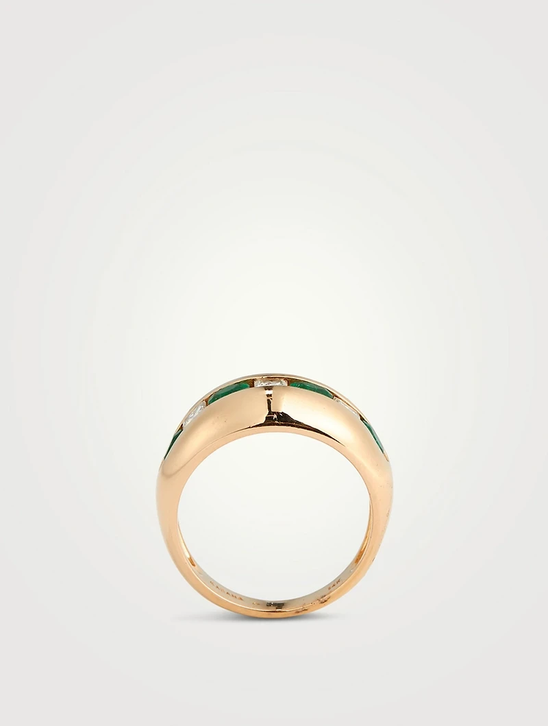 Estate 14K Gold Emerald And Diamond Ring