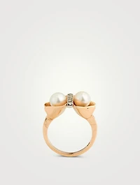 Vintage 14K Gold Double Pearl And Diamond Ring